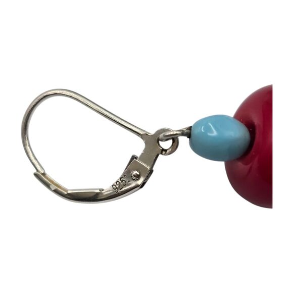 Artisan Vibrant Colors Earrings Marked 925 Leverback Red Green Blue Christmas - Picture 6 of 11